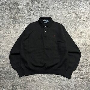 Vintage Polo Ralph Lauren Sweater Collared Mens Small Black 100% Lambs Wool Pony